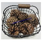 Pinecones in a Metal Wire Basket