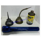 Oil Cans and Flashlight