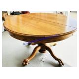 Round Oak Claw Foot Table 30x48x38" w/ 2 14"