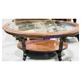 Wooden Glass Insert Top Two Tier Coffee Table