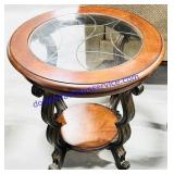 Wooden Glass Insert Top Circular Two Tier End