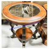 Wooden Glass Insert Top Circular Two Tier End