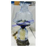 Light Blue Glass Hurricane Style Electric Lamp