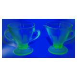 Uranium Glass Sugar Dish & Creamer Cup Set