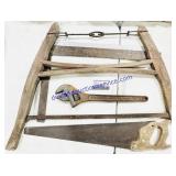 2 Saws, Wrench, & Carpenters Squares