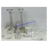 Miscellaneous Glass. Candle holders, bell, Candy