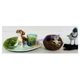 Wooden Bird, Ceramic Dog & Mouse Figures