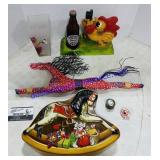 Glass Vase, Horse Tin & Other Items