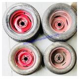 4 Red Rim Mixed Size & Brand Tires