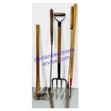 Pitchfork, Axe, Weed Puller, 2 Weed Cutters
