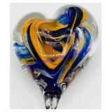 Blue & Orange Art Glass Heart Paperweight