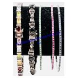 5 Jeweled Sterling Silver Bracelets