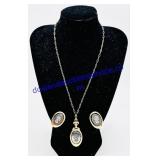 Sarah Cov Cameo Pendant Necklace & Earring Pair