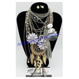 8 Mixed Metal Necklaces & 1 Matched Earring Pair