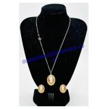 AMCO Gold Flake Cameo Necklace & Earrings
