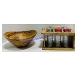 Wooden Decorative Bowl & Spice Rack with Glass