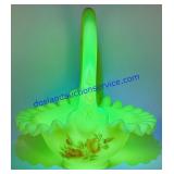 Hand Painted Fenton Opaque Uranium Glass Basket