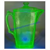 Uranium Glass Lidded Pitcher (Chipped Lid)