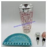 Glass Drink Shaker, Ashtray & Bottle Stoppers