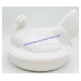 Milk Glass Hen On Nest Lidded Dish