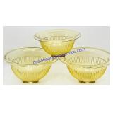 (3) Yellow Depression Glass Ribbed Mixing Bowls