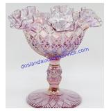 Diamond Pattern Iridescent Ruffled Pink Candy Dish
