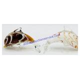 (2) White & Amber Art Glass Dolphin Paperweights
