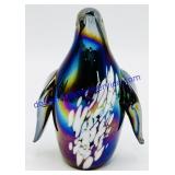Iridescent Art Glass Penguin Paperweight