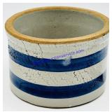 Small Two Blue Line Unbranded Stoneware Crock