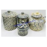 Roseville Spongeware Stoneware Lidded Jar