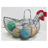 Wire Chicken & Ceramic Colored Eggs Decoration