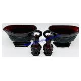 Ruby Red Glass Gravy Boats & S&P Shakers