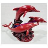 Hong Tze Style Red Dolphins Figurine