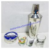 Shot Glasses, Martini Shaker & Bar Coasters