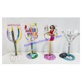 4 Lolita Hand Painted Wine & Martini Glasses