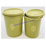 2 Green Tupperware Canisters with Lids