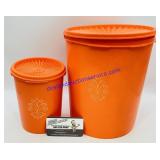 2 Orange Tupperware Canisters with Lids