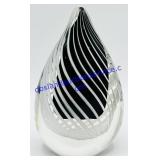 Black & White Art Glass Teardrop Paperweight
