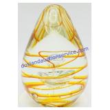 Orange & Yellow Art Glass Teardrop Paperweight