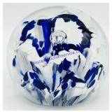 Blue & White Art Glass Sphere Paperweight