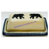 Glazed Pottery Stoneware Bear Butter Dish