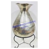 Hand-Hammered Metal Vase on Stand 26' H