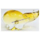 Large Amber Glass Rhino Paperweight