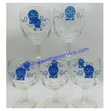 5 Stemmed Pabst Blue Ribbon Glasses