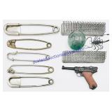 5 Large Bobby Pins, Mini Model Luger, Large Green