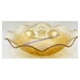 Floral Pattern Amber Glass Ruffled Edge Dish