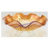 Patterned Iridescent Carnival Glass Ruffled Dish