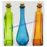 (3) Small Colored Tall & Thin Glass Corked