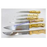 6 Wooden Handle Kitchen Knives