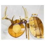 Wooden Mounted Deer Antlers & Handled Serving